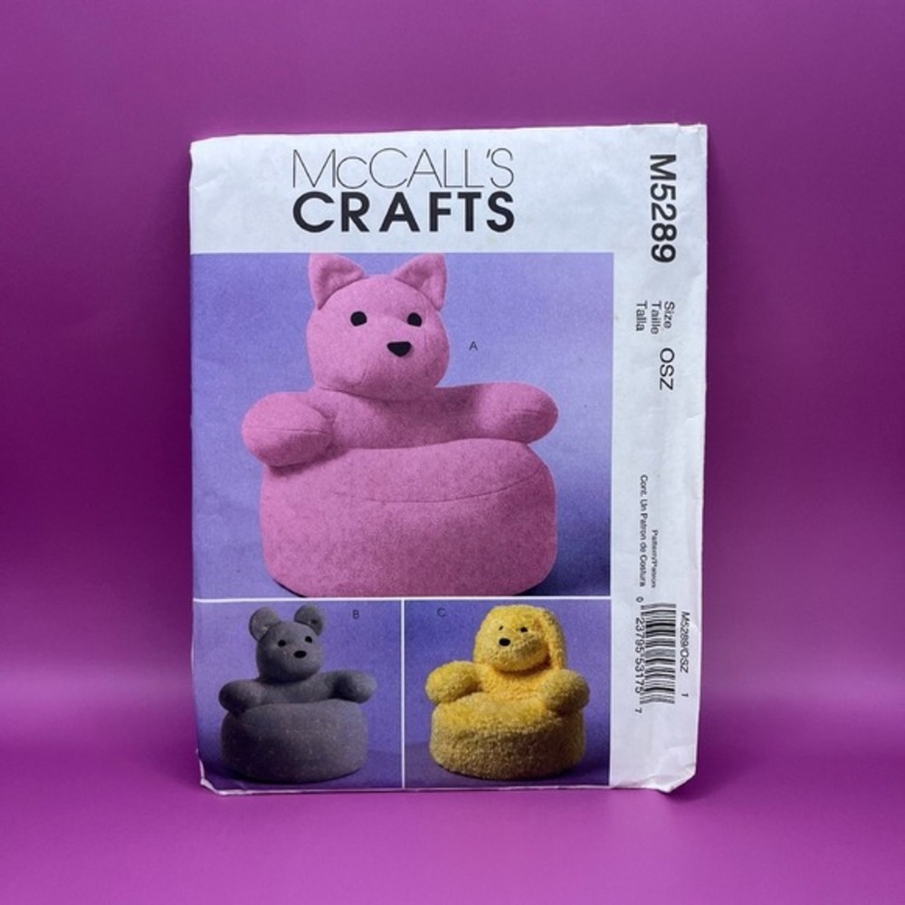 McCall's‎ Crafts Toddler Chair Sewing Pattern Bear Cat Dog OSZ One Size